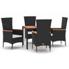 vidaXL Set de muebles jard&iacute;n 5 pzas con cojines rat&aacute;n sint&eacute;tico negro