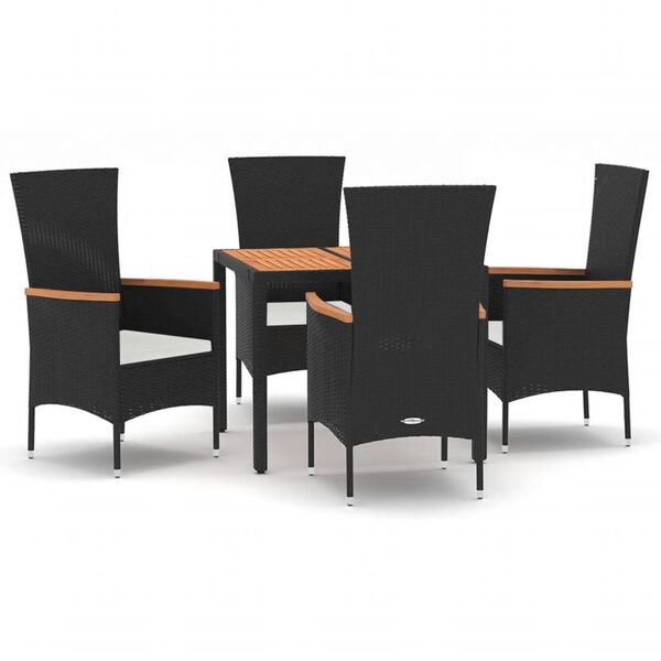 vidaXL Set de muebles jard&iacute;n 5 pzas con cojines rat&aacute;n sint&eacute;tico negro