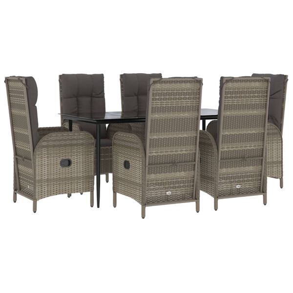 vidaXL Set comedor jard&iacute;n 7 pzas y cojines rat&aacute;n sint&eacute;tico negro gris