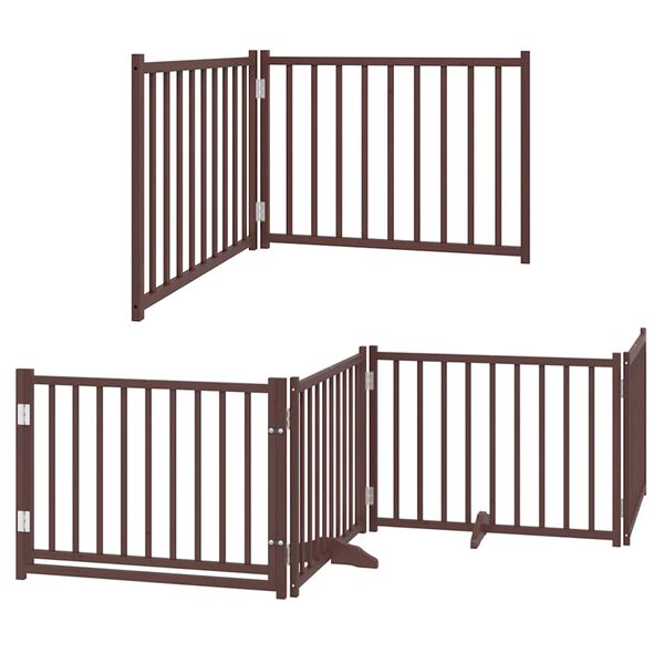 vidaXL Puerta de perros plegable 6 paneles madera &aacute;lamo marr&oacute;n 480 cm