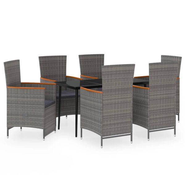 vidaXL Juego de comedor de jardín 7 piezas con cojines gris
