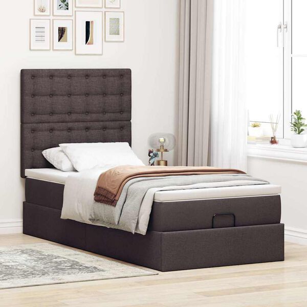 vidaXL Estructura cama otomana colch&oacute;n tela marr&oacute;n oscuro 90x190 cm