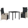 vidaXL Conjunto de Comedor de Jard&iacute;n 3 uds. Gris Claro rat&aacute;n sint&eacute;tico