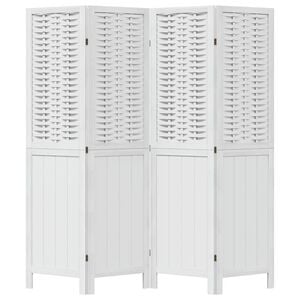 vidaXL Biombo separador de 4 paneles madera maciza Paulownia blanco