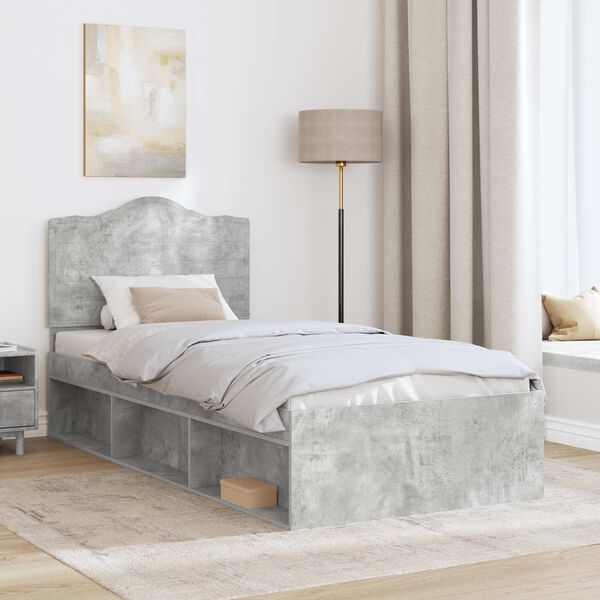 vidaXL Estructura de cama con cabecera Gris concreto 90 x 190 cm