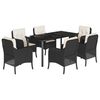 vidaXL Set de comedor de jard&iacute;n 7 pzas y cojines rat&aacute;n sint&eacute;tico negro