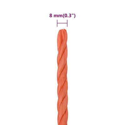 vidaXL Cuerda de trabajo polipropileno naranja 8 mm 25 m