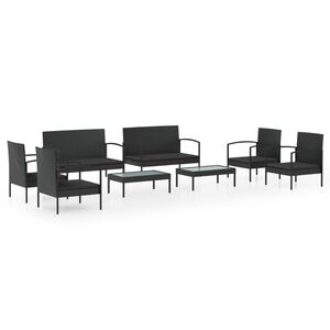 vidaXL Set muebles de jard&iacute;n 8 piezas y cojines rat&aacute;n sint&eacute;tico negro