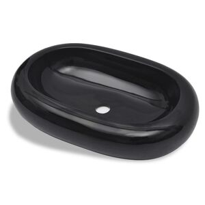 vidaXL Lavabo de cer&aacute;mica negro ovalado
