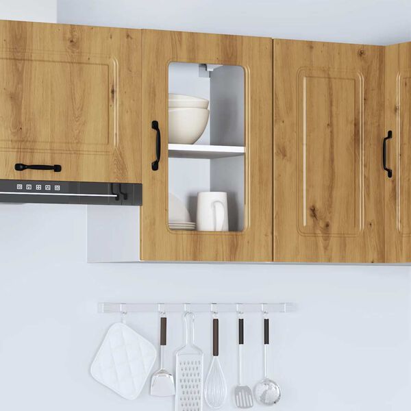 vidaXL Armario de cocina de pared con puerta de cristal "Kalmar" de, roble artesanal, madera de ingenier&iacute;a