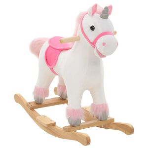 vidaXL Unicornio balanc&iacute;n de peluche blanco y rosa 65x32x58 cm