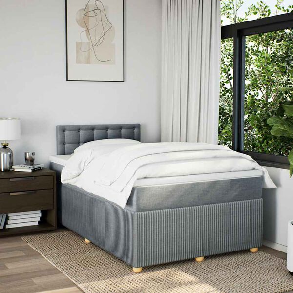 vidaXL Cama box spring con colch&oacute;n tela gris claro 120x200 cm