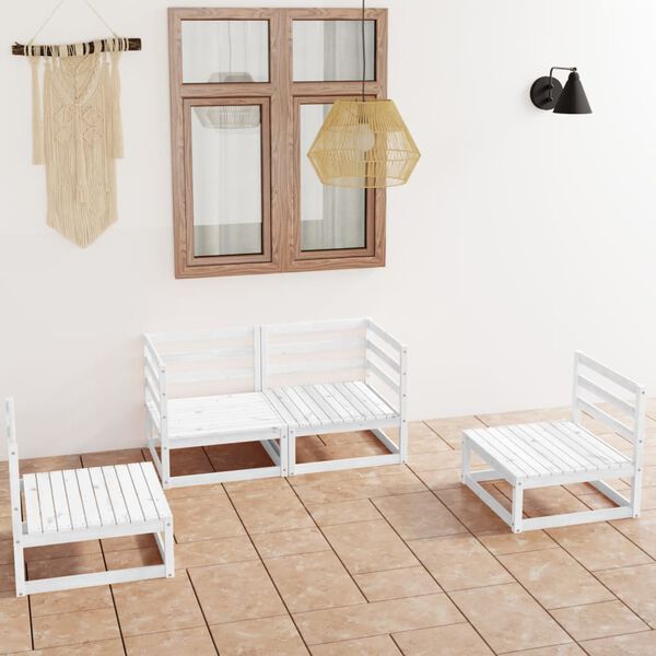 vidaXL Set de sal&oacute;n de jard&iacute;n de 4 piezas blanco madera maciza de pino