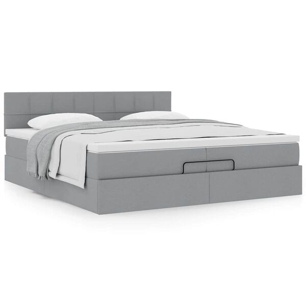vidaXL Estructura de cama otomana con colch&oacute;n gris claro 200x200 cm
