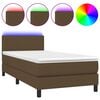 vidaXL Cama box spring con colch&oacute;n LED tela marr&oacute;n oscuro 90x190 cm