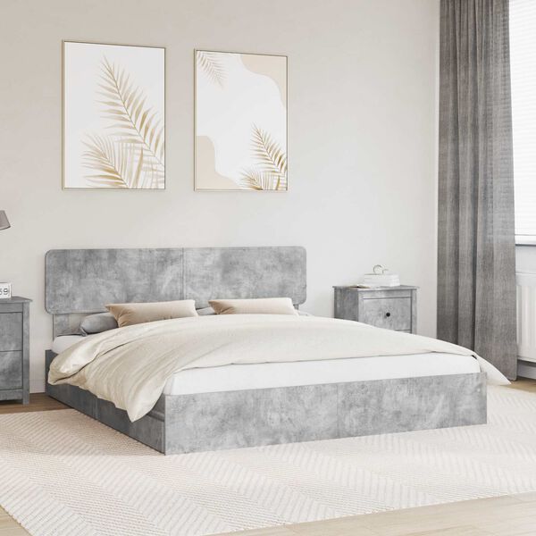 vidaXL Cama con almacenamiento con cabecera Gris Concreto 200 x 200 cm