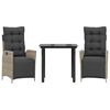 vidaXL Set comedor de jard&iacute;n 3 pzas cojines rat&aacute;n sint&eacute;tico gris claro