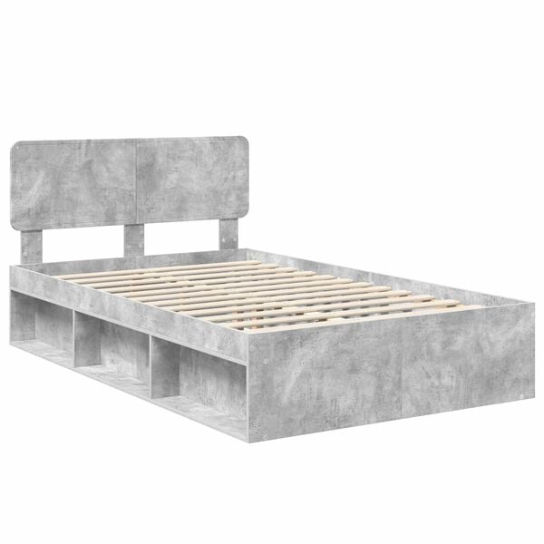 vidaXL Estructura de cama con cabecera Gris concreto 135 x 190 cm