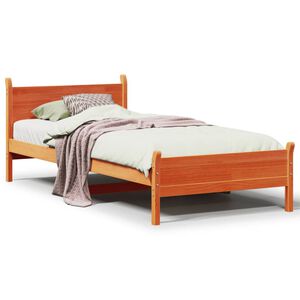 vidaXL Cama sin colch&oacute;n madera maciza de pino marr&oacute;n cera 100x200 cm