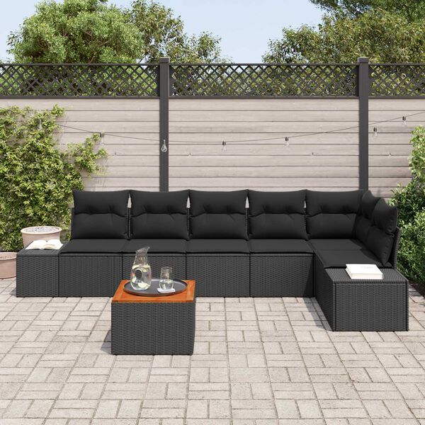 vidaXL Conjunto de sofás de jardín 7 pcs Negro ratán sintético