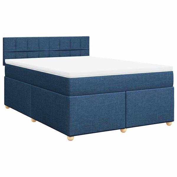 vidaXL Cama box spring con colch&oacute;n tela azul 140x190 cm