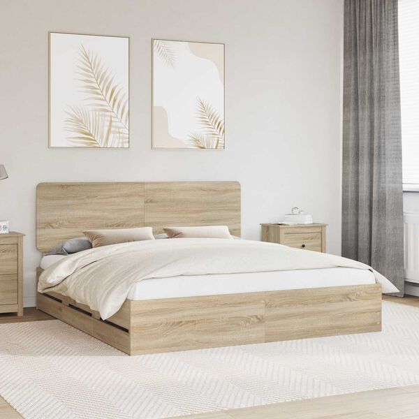 vidaXL Estructura de cama Roble Sonoma 180 x 200 cm Madera Ingenieril