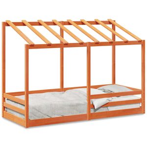 vidaXL Cama infantil con techo madera maciza pino marr&oacute;n 90x190 cm