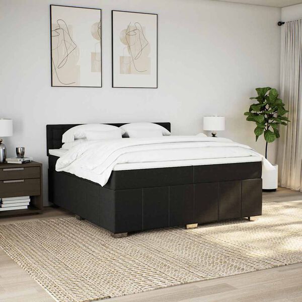 vidaXL Cama box spring con colch&oacute;n tela negro 200x200 cm