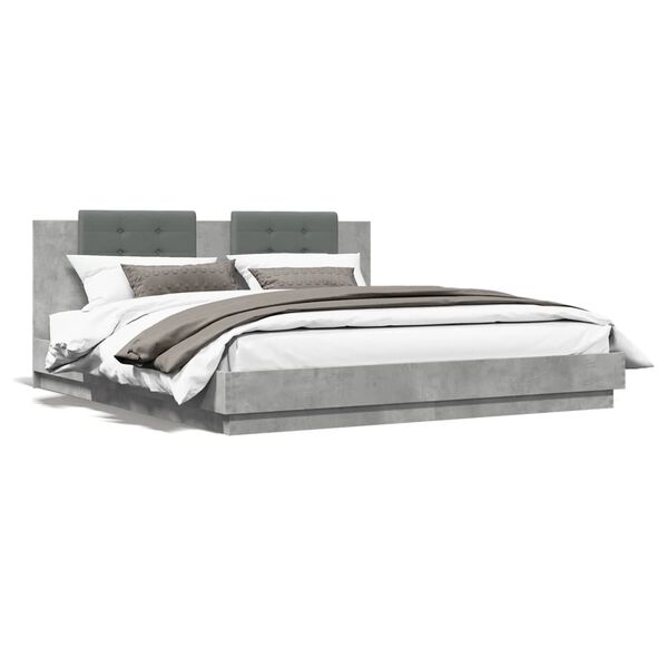 vidaXL Cama con cabecero madera de ingenier&iacute;a gris hormig&oacute;n 160x200 cm