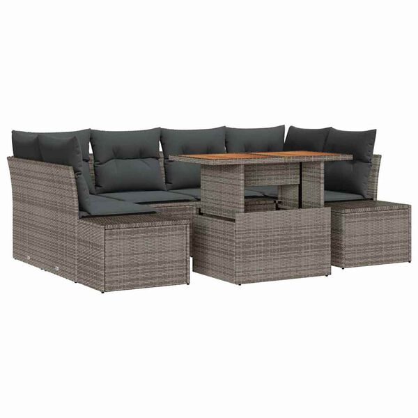 vidaXL Conjunto de sof&aacute; de jard&iacute;n 7 pcs Gris Polirat&aacute;n
