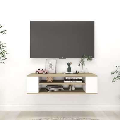 vidaXL Mueble TV colgante contrachapada blanco y roble 100x30x26,5 cm
