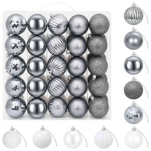 vidaXL Juego de bolas navide&ntilde;as 75 uds. Blanco y gris 6 cm