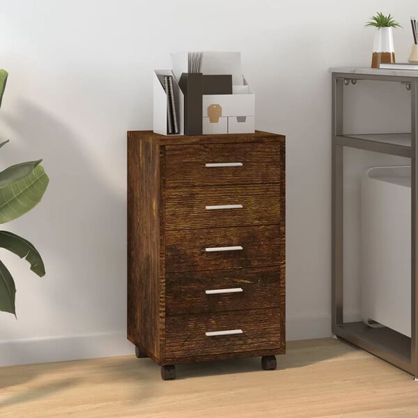 vidaXL Cajonera con ruedas madera contrachapada roble ahumado