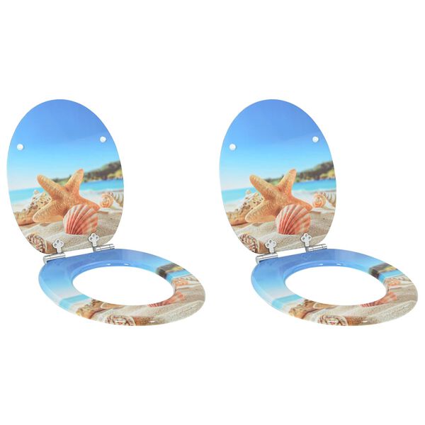vidaXL Asiento de WC 2 pcs Concha del mar 44 x 38 cm Tablero de MDF