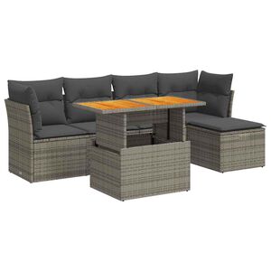 vidaXL Set de muebles de jard&iacute;n 6 pzas y cojines rat&aacute;n sint&eacute;tico gris