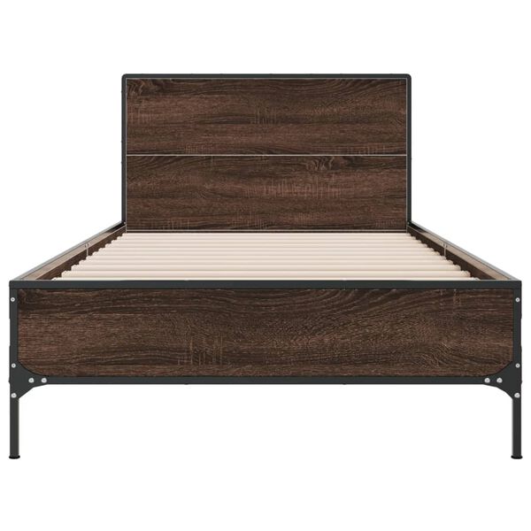 vidaXL Estructura cama madera ingenier&iacute;a metal roble marr&oacute;n 90x200 cm