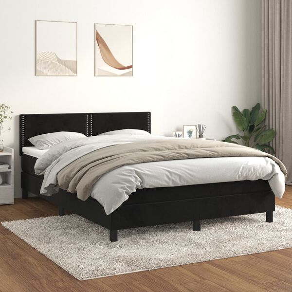 vidaXL Cama box spring con colch&oacute;n terciopelo negro 140x190 cm