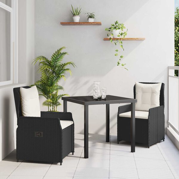 vidaXL Conjunto de Comedor de Jard&iacute;n 3 pcs Negro rat&aacute;n sint&eacute;tico
