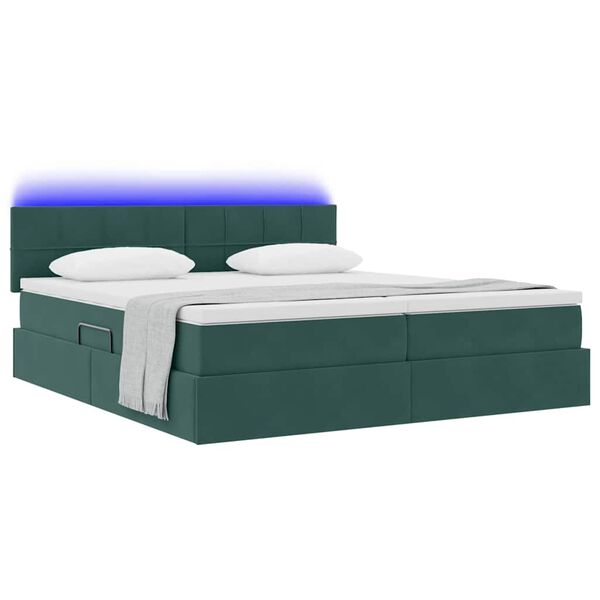 vidaXL Cama con tira de luces LED Verde oscuro 180 x 200 cm Terciopelo