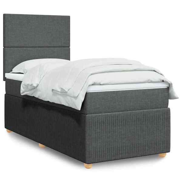 vidaXL Cama box spring con colch&oacute;n tela gris oscuro 100x200 cm