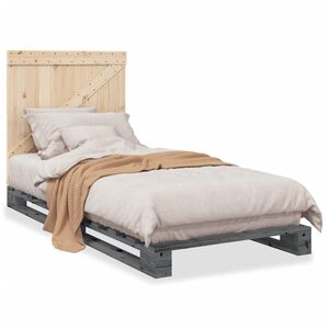 vidaXL Estructura de cama con cabecero madera de pino gris 90x200 cm