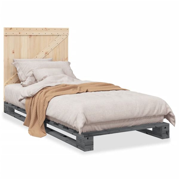 vidaXL Estructura de cama con cabecero madera de pino gris 90x200 cm