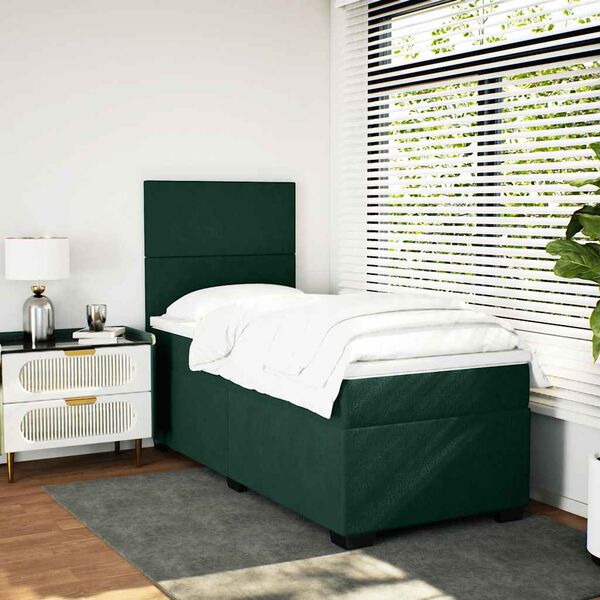 vidaXL Cama box spring con colch&oacute;n terciopelo verde oscuro 100x200 cm