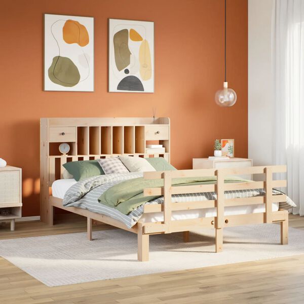 vidaXL Cama con estanter&iacute;a sin colch&oacute;n madera maciza de pino 140x190cm