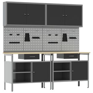 vidaXL Conjunto de banco de trabajo 8 uds. Negro y Gris