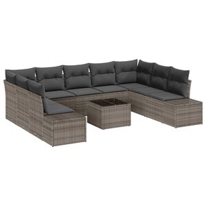 vidaXL Conjunto de sof&aacute;s de jard&iacute;n 9 pcs Gris Rat&aacute;n sint&eacute;tico