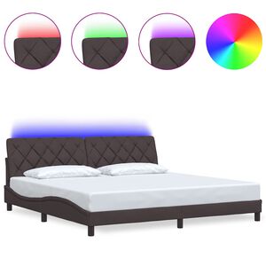 vidaXL Estructura de cama con LED sin colch&oacute;n tela marr&oacute;n oscuro 200x200 cm