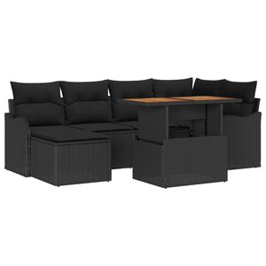 vidaXL Conjunto de sof&aacute; de jard&iacute;n 7 pcs Negro Polirat&aacute;n