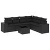 vidaXL Set de comedor de jard&iacute;n 7 pzas y cojines rat&aacute;n sint&eacute;tico negro