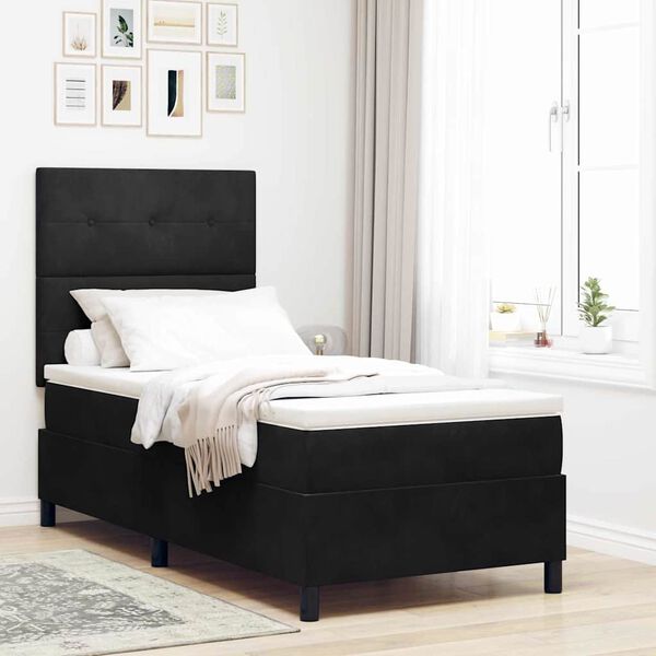 vidaXL Cama tipo Box Spring con colch&oacute;n Negro 100 x 200 cm Terciopelo